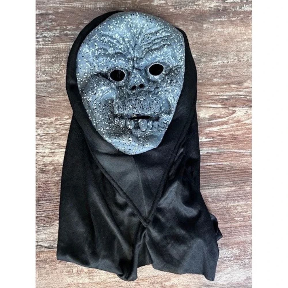 Vintage Gray‎ Ghoul Monster Mask w/ Hood – Halloween Scary Horror Costume Creepy